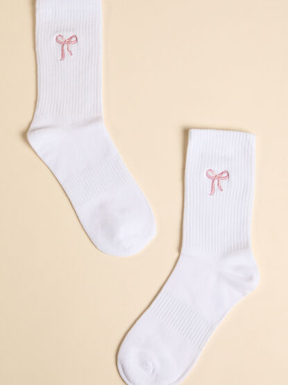 Embroidered Bow Crew Socks - TULLABEE