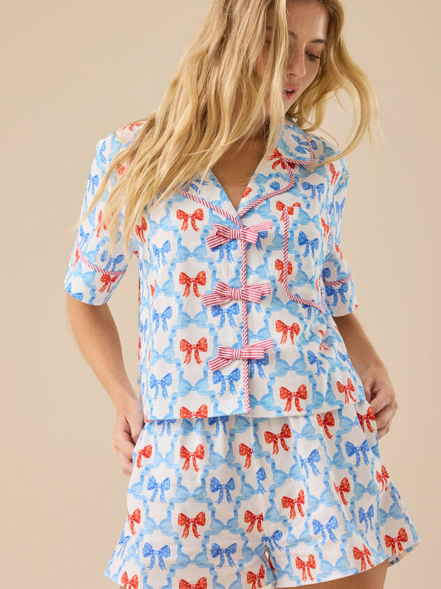 Americana Bows Sleep Top Detail 4 - TULLABEE