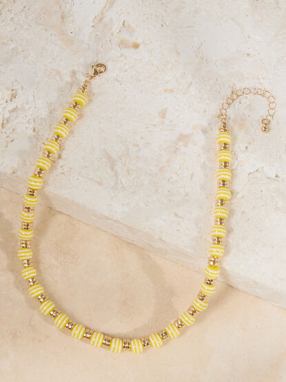 Yellow Stripe Beaded Necklace - TULLABEE