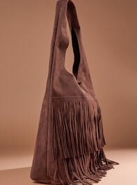 Fringe Faux Suede Tote Detail 3 - TULLABEE