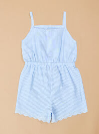 Becca Blue Stripe Eyelet Toddler Romper by Mudpie Detail 3 - TULLABEE