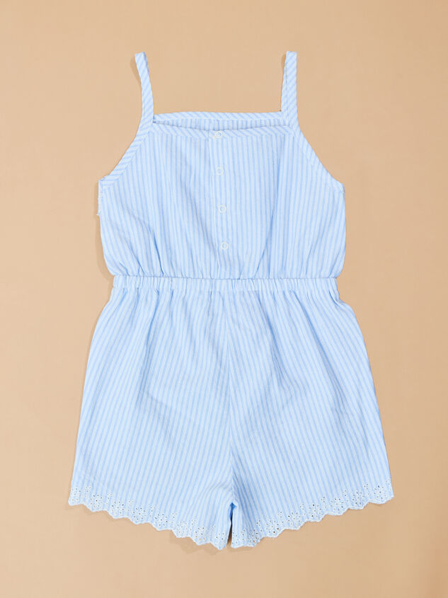 Becca Blue Stripe Eyelet Toddler Romper by Mudpie Detail 3 - TULLABEE