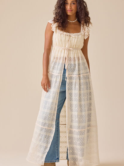 Cleo Tie Front Long Kimono - TULLABEE