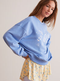 Embroidered Beach Icons Graphic Sweatshirt Detail 4 - TULLABEE