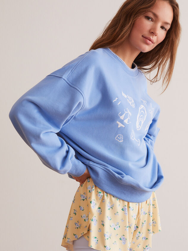 Embroidered Beach Icons Graphic Sweatshirt Detail 4 - TULLABEE