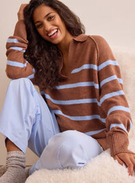 Cozy Compass Striped Collared Pullover - TULLABEE