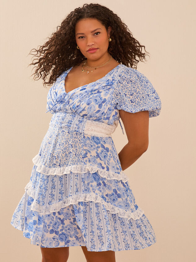 Aderny Patchwork Floral Mini Dress Detail 3 - TULLABEE