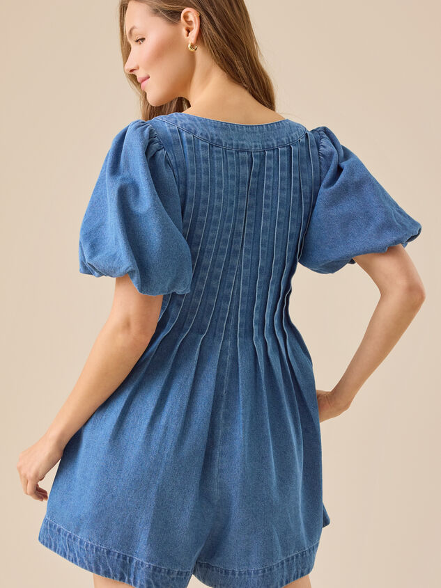 Evie Puff Sleeve Denim Romper Detail 5 - TULLABEE