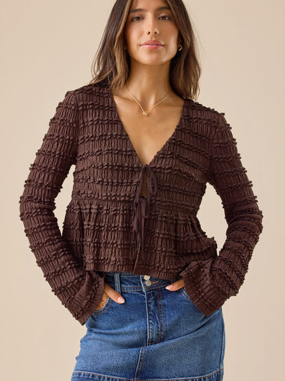 Livvy Ruffle Tie Front Top - TULLABEE