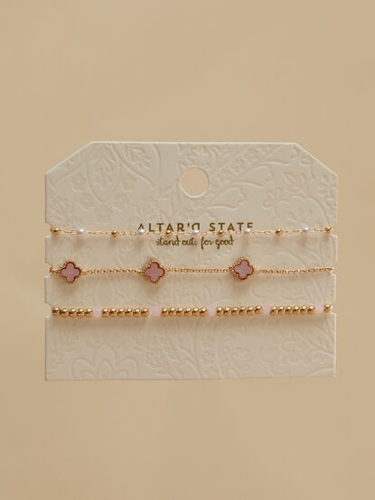 Dainty Clover Pearl Bracelet Set - TULLABEE