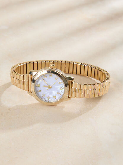 Mother of Pearl Stretch Round Watch - TULLABEE