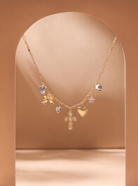 Cross Blue Bead Charm Necklace Detail 2 - TULLABEE