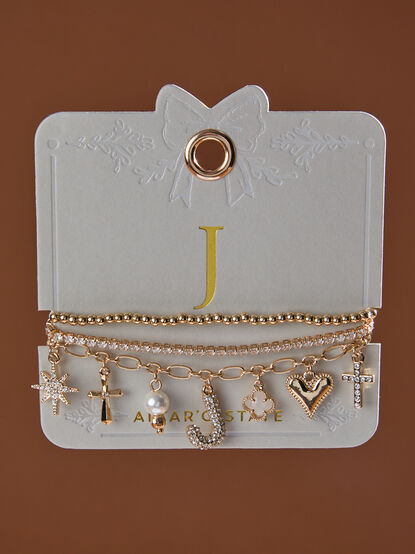 Bubble Monogram Charm Bracelet Set - J - TULLABEE