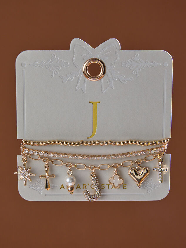 Bubble Monogram Charm Bracelet Set - J - TULLABEE