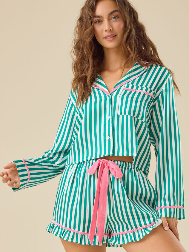 Rosemary Satin Stripe Sleep Top Detail 3 - TULLABEE
