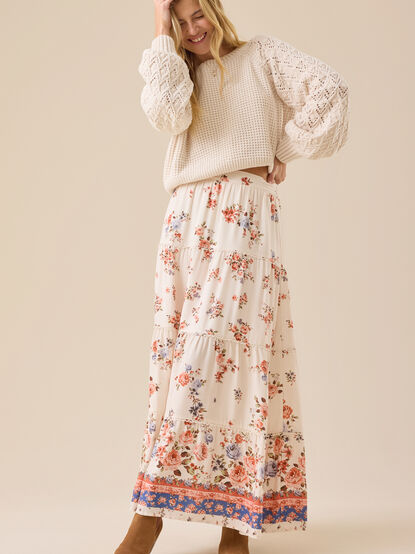 Arabella Mixprint Tiered Maxi Skirt - TULLABEE