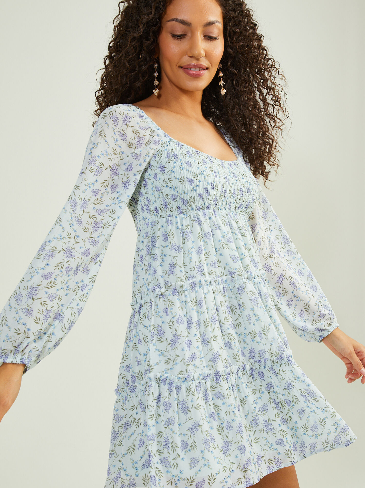 Jasmine Tiered Floral Dress in Mint | Altar'd State