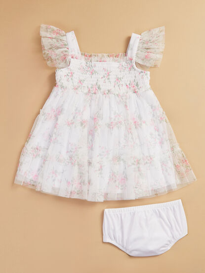 Nora Floral Mesh Baby Dress and Bloomer Set - TULLABEE