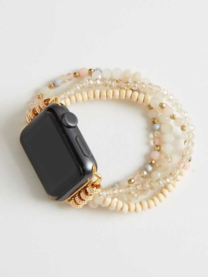 Beaded Smart Watch Band - White - TULLABEE