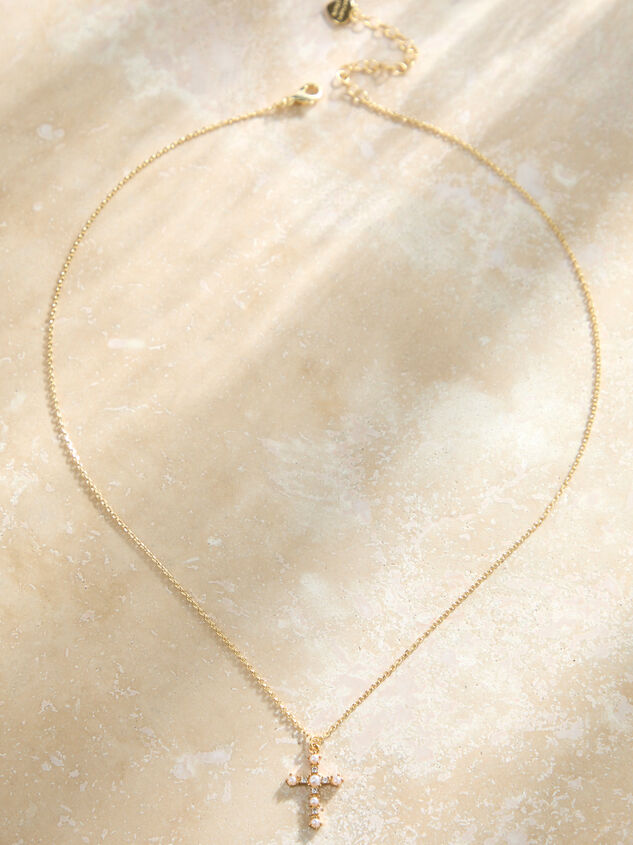 Pearl Cubic Zirconia Cross Necklace Detail 2 - TULLABEE