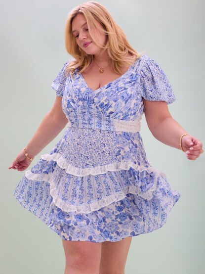 Aderny Patchwork Floral Mini Dress - TULLABEE
