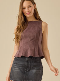 Izzy Peplum Suede Top Detail 2 - TULLABEE