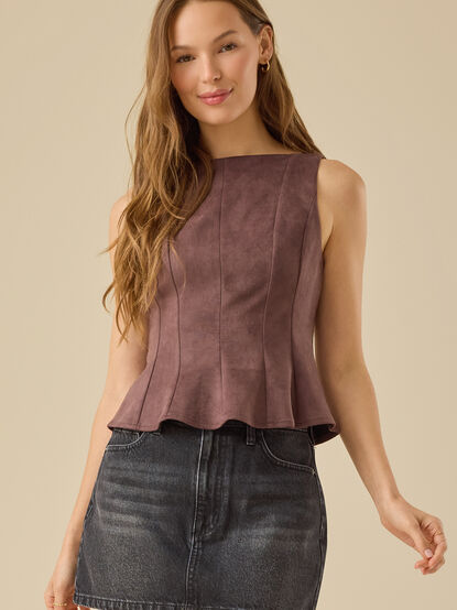 Izzy Peplum Suede Top - TULLABEE