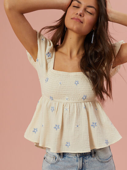 Olivia Embroidered Babydoll Top - TULLABEE
