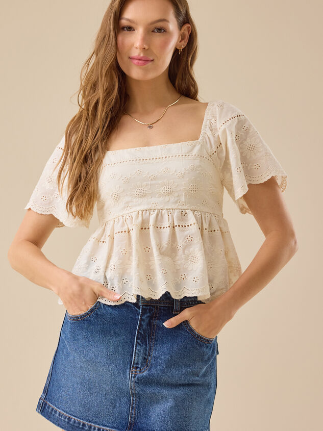 Corey Tie Back Embroidered Top Detail 3 - TULLABEE