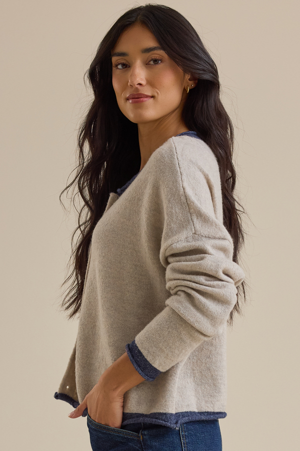 Skyla Contrast Roll Neck Cardigan Detail 4 - Altar'd State