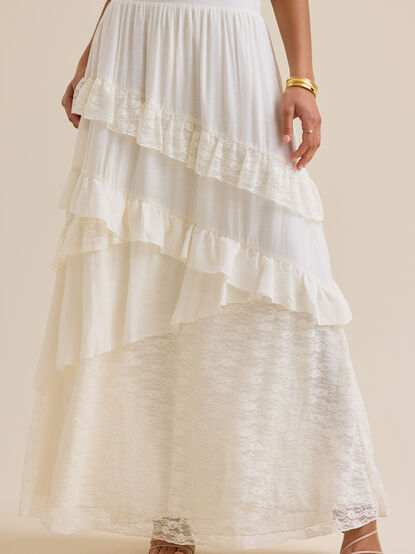 Evangeline Asymmetrical Tiered Maxi Skirt - TULLABEE