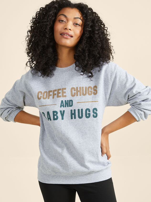 Coffee Chugs & Baby Hugs Mama Sweatshirt Detail 1 - TULLABEE