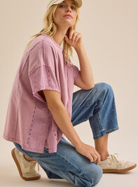 Zelda Embroidered Oversized Tee Detail 4 - TULLABEE