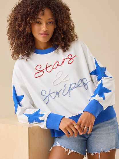 Stars and Stripes Beaded Crewneck - TULLABEE