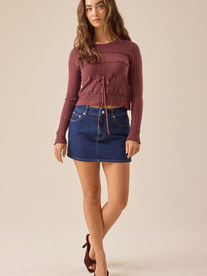 Stevie Ruffle Trim Sweater - TULLABEE