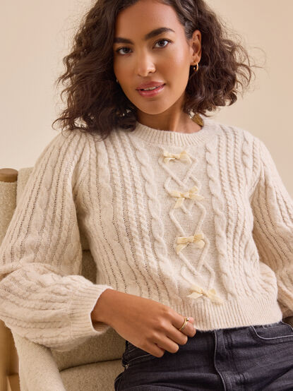 Serafina Cable-Knit Bow Sweater - TULLABEE