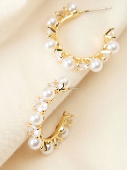 Pearl Cz Hoop Earrings - TULLABEE