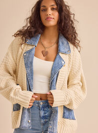 Hadley Cable Denim Mixed Cardigan Detail 3 - TULLABEE