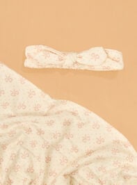 Vintage Mini Bows Swaddle with Headband Detail 2 - TULLABEE
