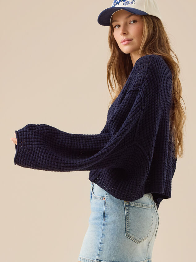 Makayla Waffle Cropped Sweater Detail 4 - TULLABEE