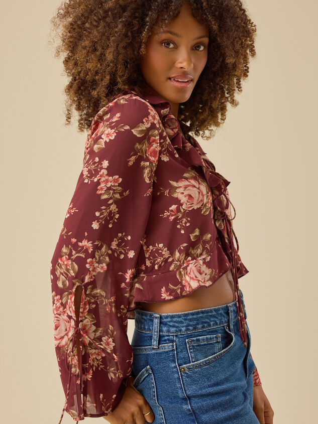 Serenity Floral Tie Front Top Detail 4 - TULLABEE