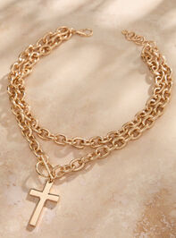 Double Layer Cross Necklace Detail 2 - TULLABEE