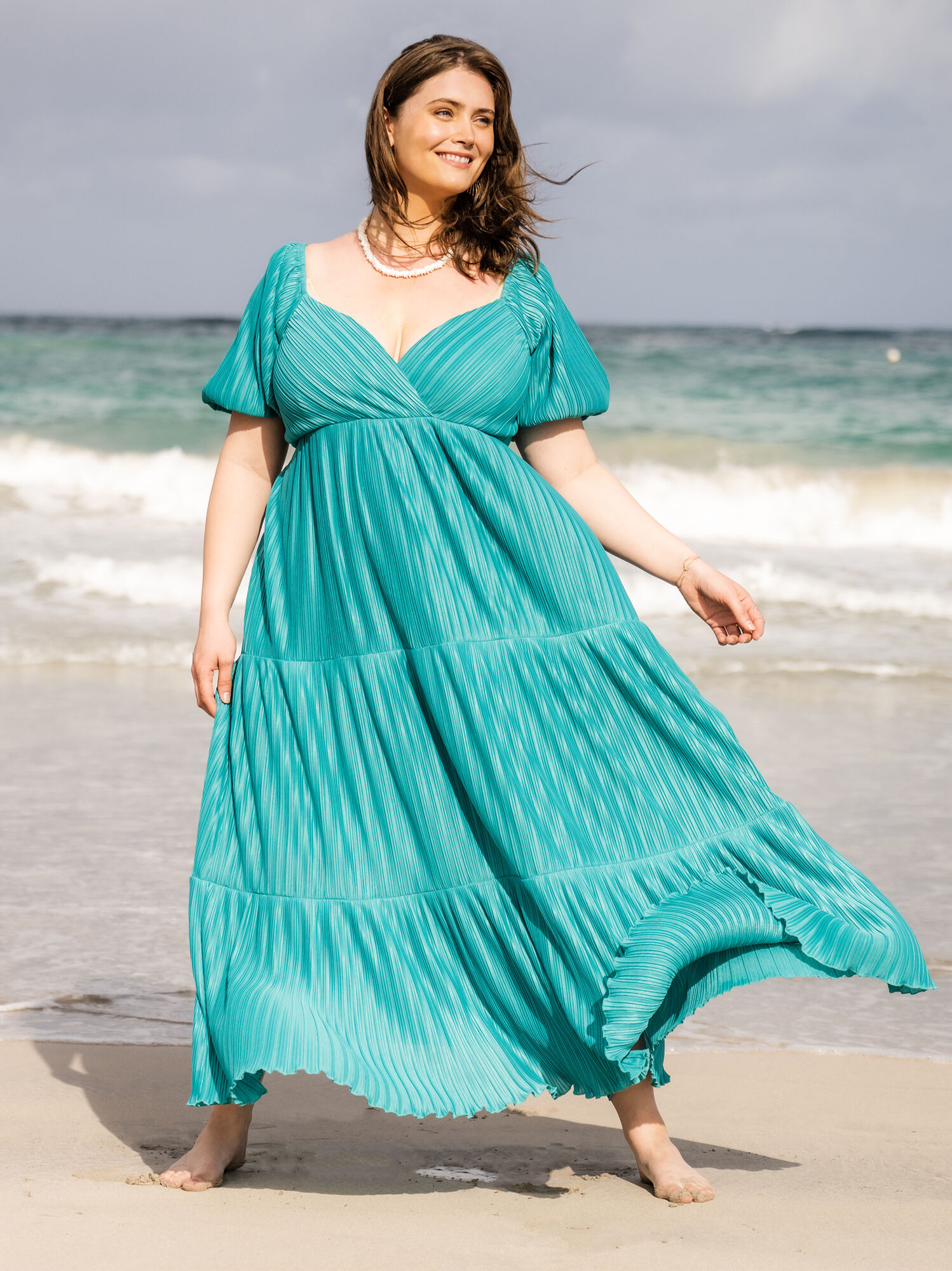 Clover Pleated Dress in Turquoise | Arula