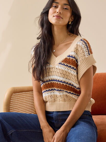 Velma Striped V-Neck Vest - TULLABEE