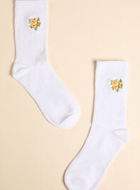 Yellow Flower Embroidered Crew Sock - TULLABEE