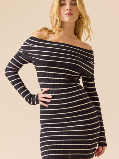 Johanna Striped Mini Sweater Dress - TULLABEE