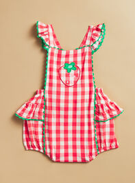 Millie Gingham Strawberry Bubble Detail 3 - TULLABEE