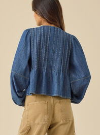 Mia Pleated Denim Top Detail 5 - TULLABEE