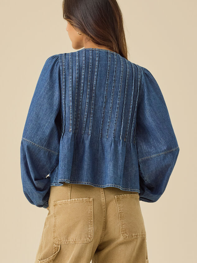 Mia Pleated Denim Top Detail 5 - TULLABEE
