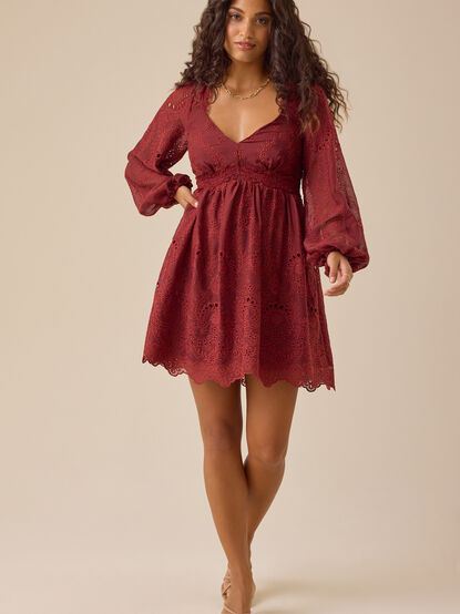 Long Sleeve Eyelet Mini Dress - TULLABEE